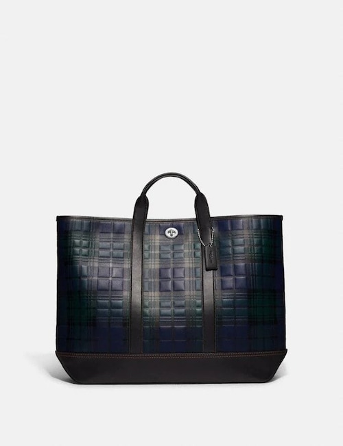 Toby Turnlock Tote With Plaid Print