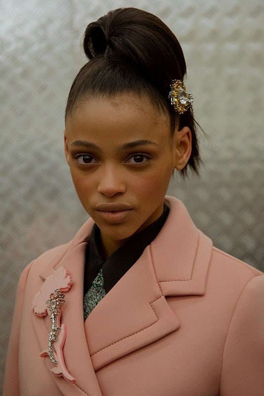 Aya Jones (Monster) backstage at Prada AW15