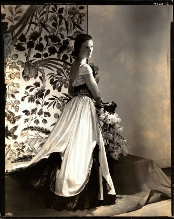 The Countess of Rosse wearing a white satin gown w 1