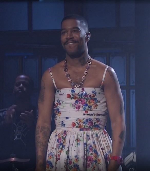 Kid Cudi performs in an Off-White dress on SNL