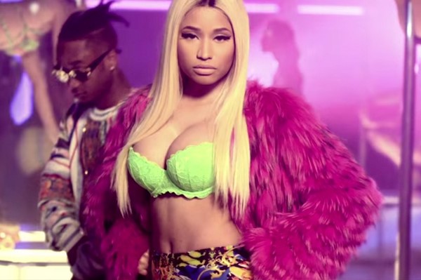 Versace Pink Medusa Sports Bra worn by Nicki Minaj in Wobble Up music video  feat. Nicki Minaj, G-Eazy