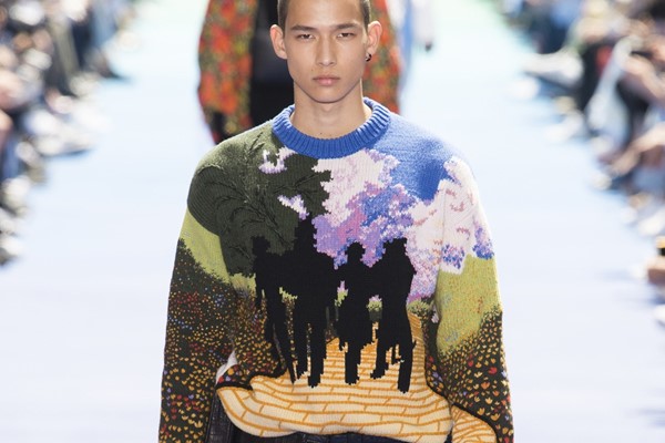 SOLD) A Spring Summer 2019 Louis Vuitton by Virgil Abloh “Wizard of Oz”  Yellow Brick Road wool sweater. Virgil Abloh's debut collection at…