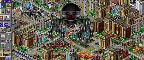 1) sim city 2000 screenshot - a monster terrorizes