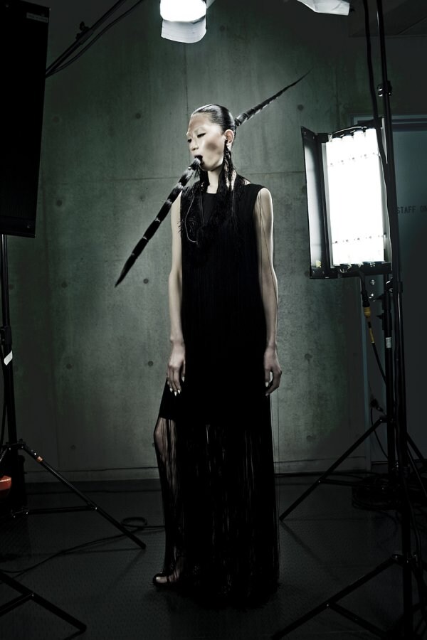 Long fringe dress by Jil Sander, earphones with fr 2