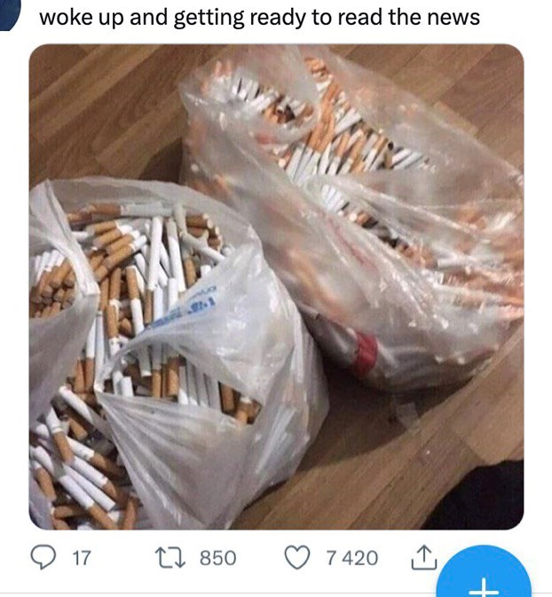 Cigarettes in a bag tweet