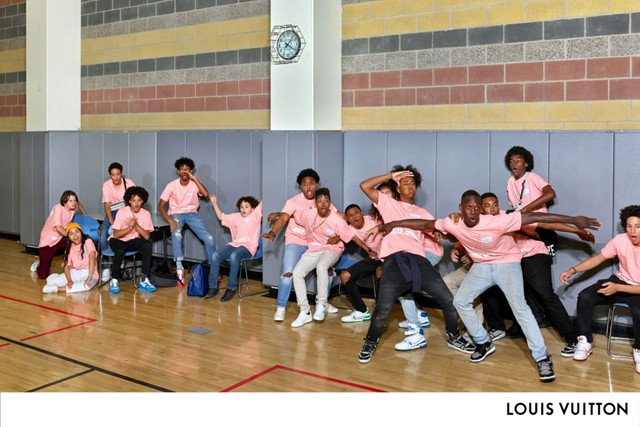 A group of kids front Virgil Abloh's debut Louis Vuitton campaign