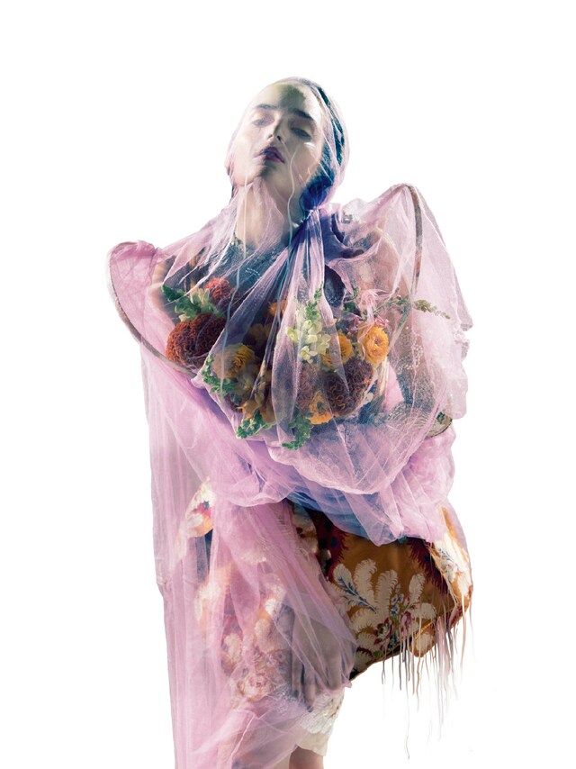 Tulle veil and jacquard dress by Vivienne Westwood 4