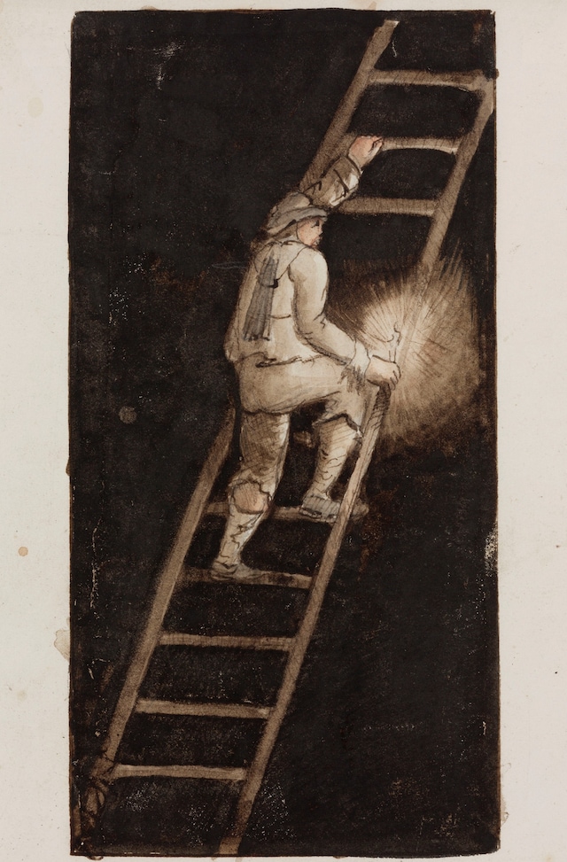 Miner with candle, climbing ladder, c. 1805-1830 2