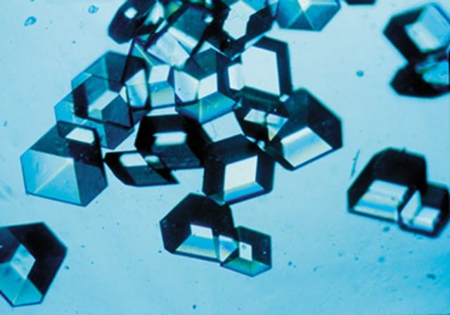 A close-up of space-grown insulin crystals 