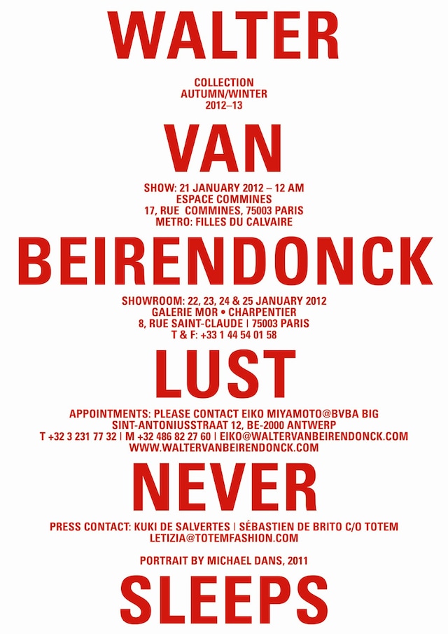 Walter Van Beirendonck Lust Never Sleeps invitation AW12 17