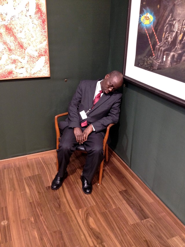 Chrisoph Buchel Sleeping Guard at Frieze London 2014