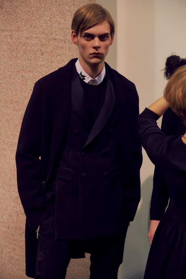 Neil Barrett AW15 backstage menswear Milan navy suit 3