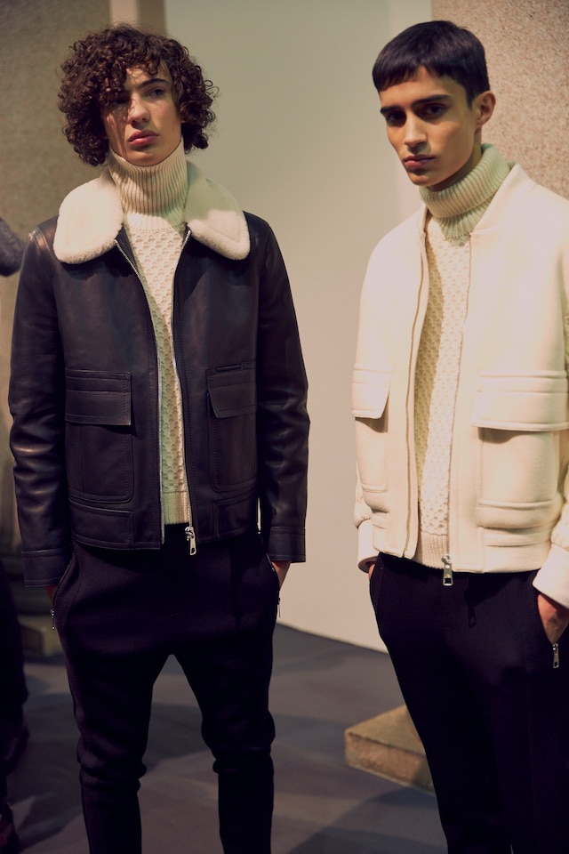 Neil Barrett AW15 backstage menswear Milan fur collar jacket 7