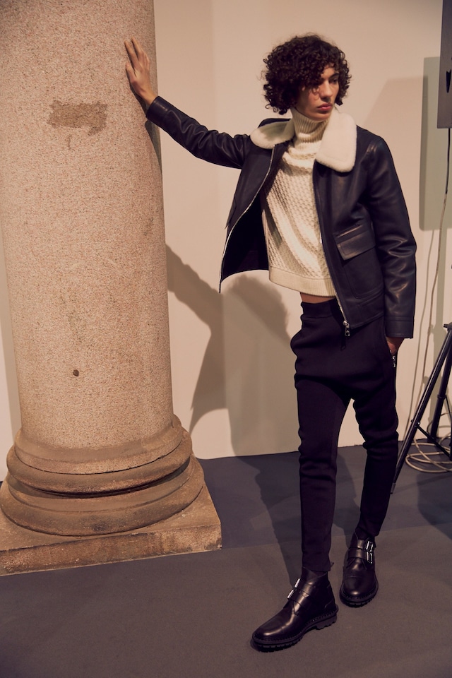 Neil Barrett AW15 backstage menswear Milan fur collar jacket 5