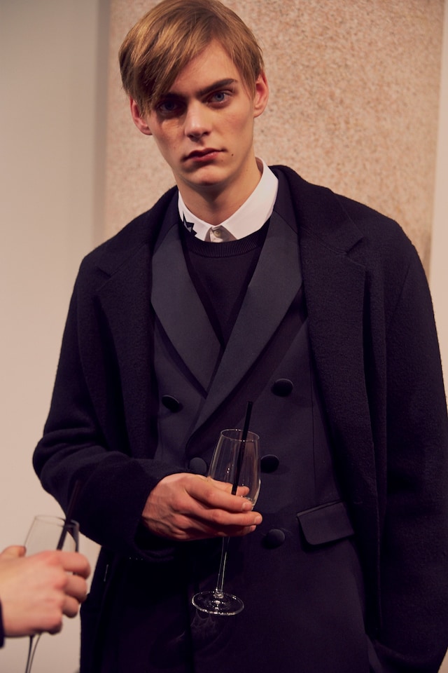 Neil Barrett AW15 backstage menswear Milan navy suit 11