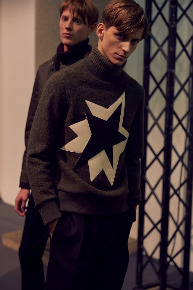 Neil Barrett AW15 backstage menswear Milan patterned polo 21