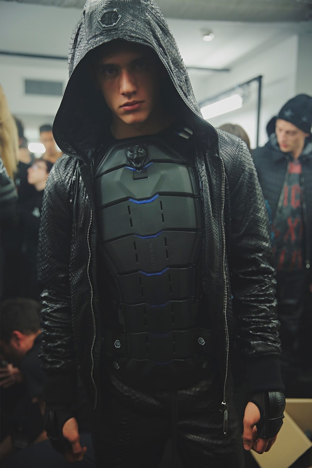 Philipp Plein AW15 Snakeskin Menswear Hood Biker Black Milan 6