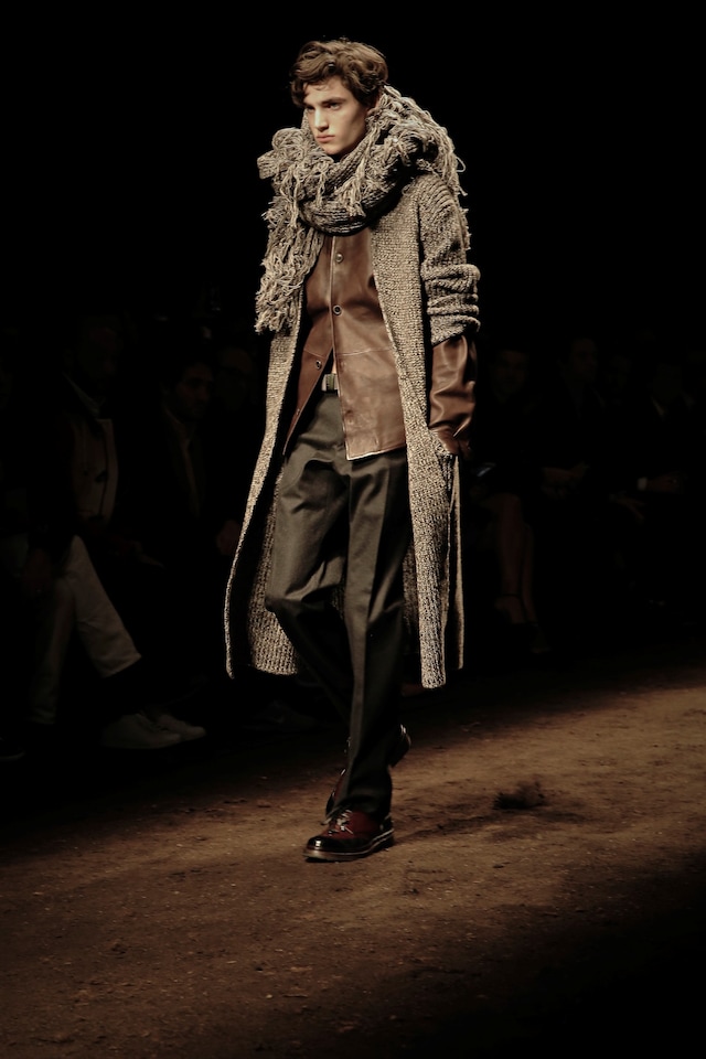 Salvatore Ferragamo Knitwear Gray Leather Brown AW15 Runway 6