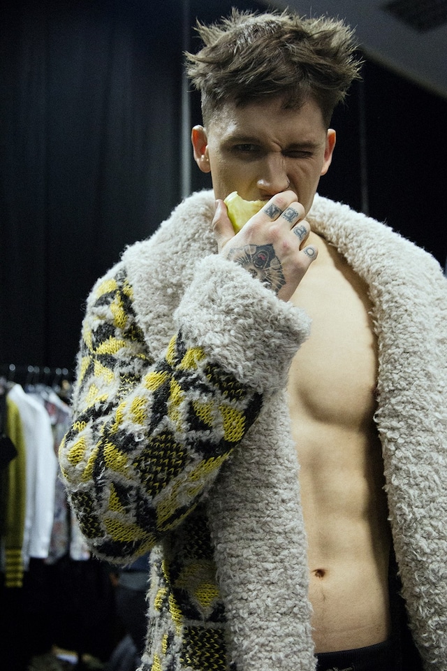 Vivienne Westwood AW15 yellow knited cardi, Menswear, Dazed 10
