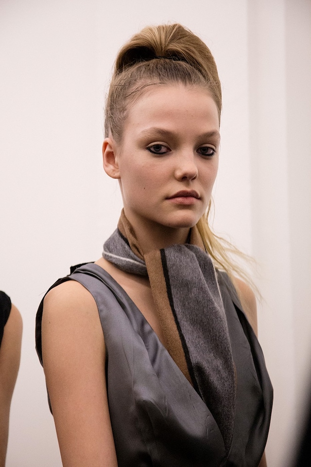 Prada AW15, grey dress, Dazed backstage 0
