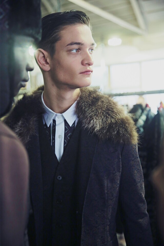 Antonio Marras AW15 Backstage Model Fur Collar Shirt Profile 3