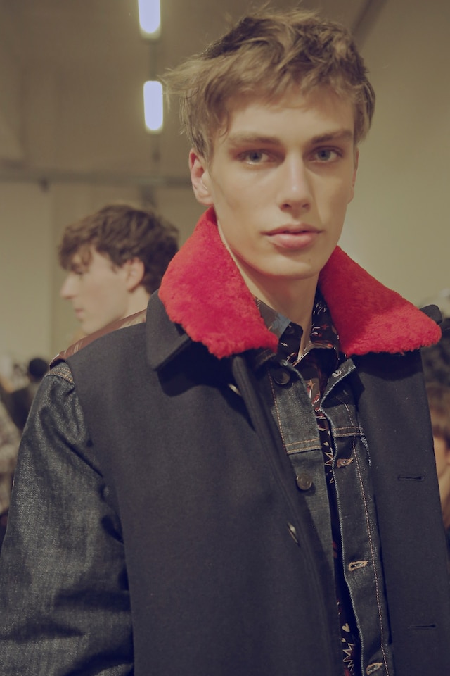 MSGM AW15 red fur collar, blazer, Menswear, Dazed backstage 6