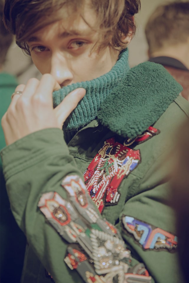MSGM AW15 green jacket w embelishment, Mens, Dazed backstage 7