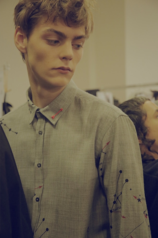 MSGM AW15 arrow print shirt, Menswear, Dazed backstage 2