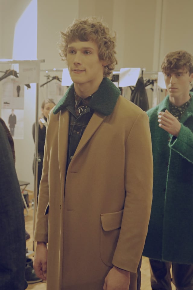 MSGM AW15 beige coat, Menswear, Dazed backstage 14