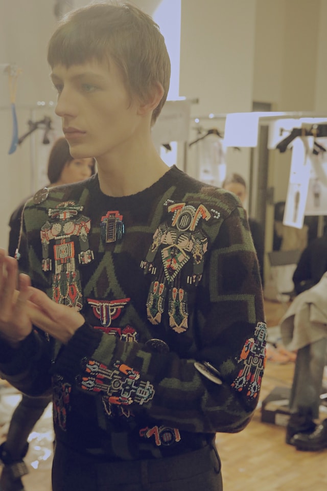 MSGM AW15 embelished jumper, Menswear, Dazed backstage 8
