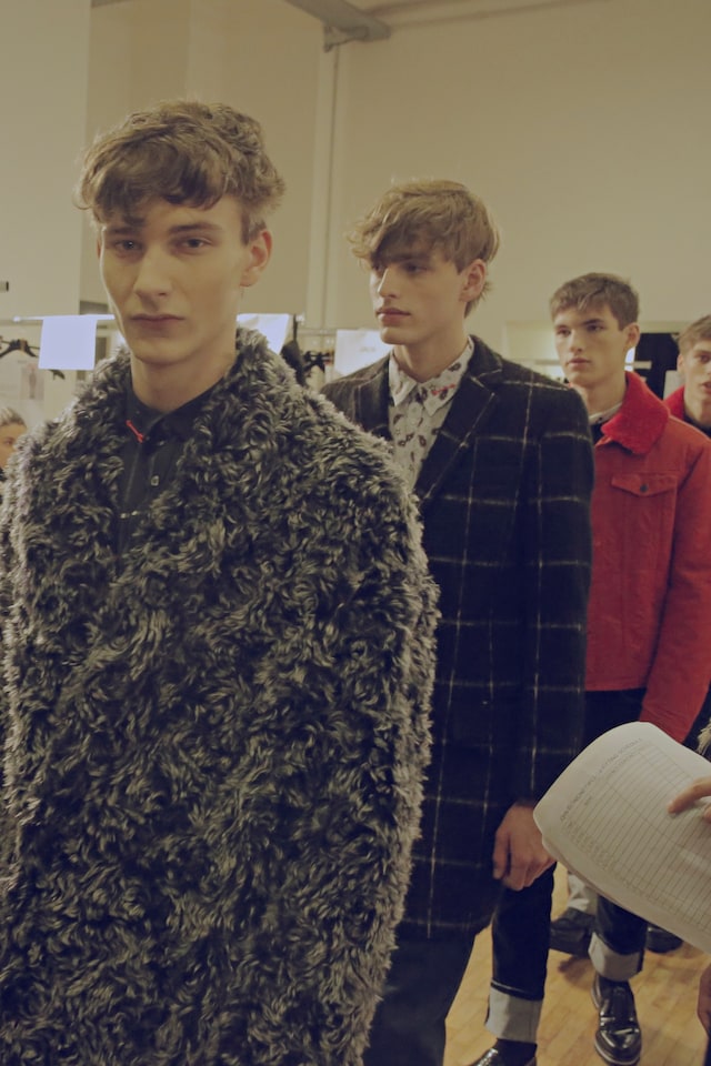 MSGM AW15 shaggy coat, Menswear, Dazed backstage 12