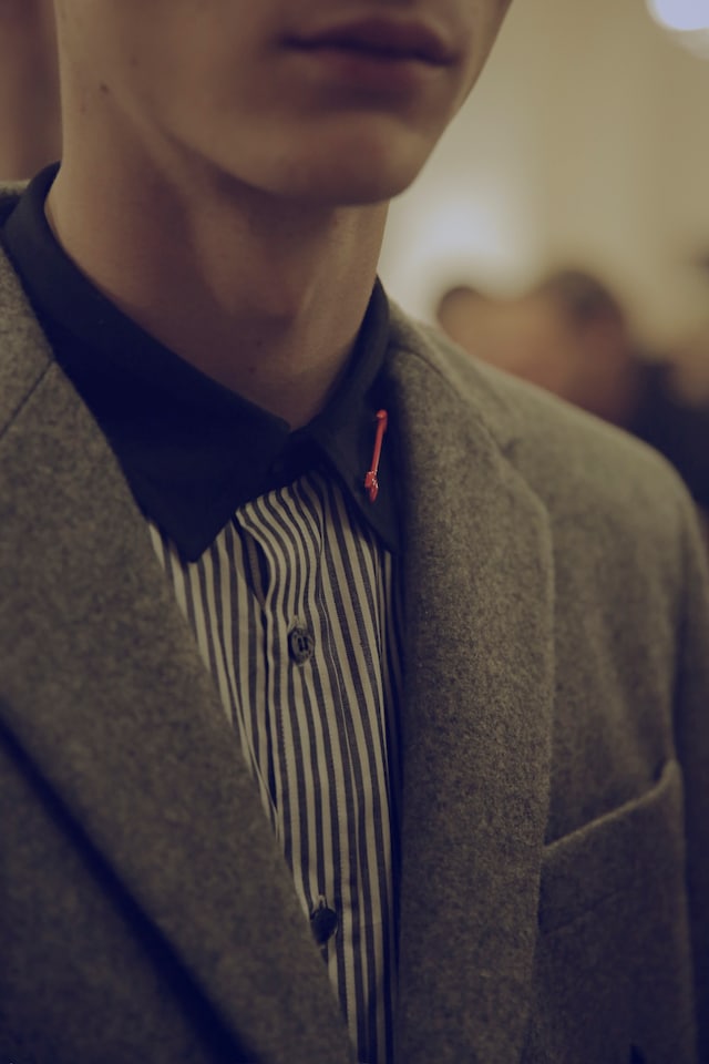 MSGM AW15 striped polo + arrow pin, Mens, Dazed backstage 21