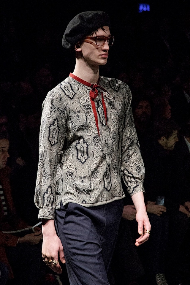 Gucci AW15 print shirt, red ribbon, Mens, Dazed backstage 2