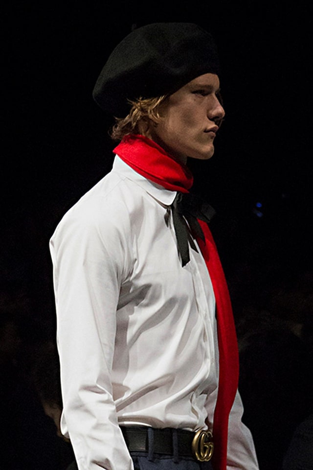 Gucci AW15 beret and Gucci belt, Menswear, Dazed backstage 19
