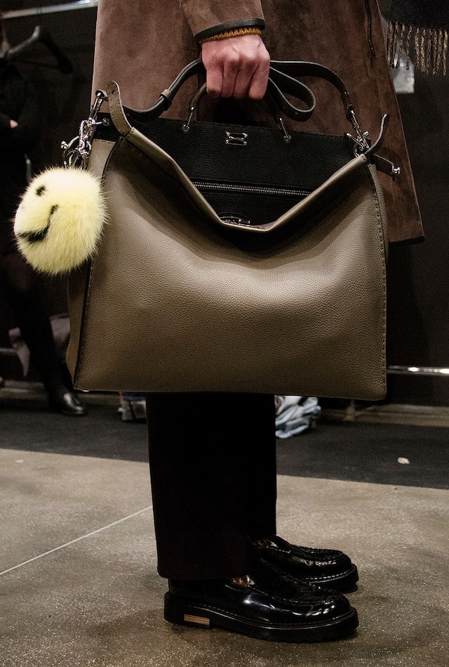 Fendi AW15 Mens Milan Khaki Leather Bag Fur Keyring 22