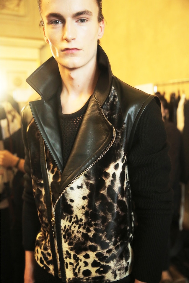 Roberto Cavalli AW15 slick leather print jacket collar 1