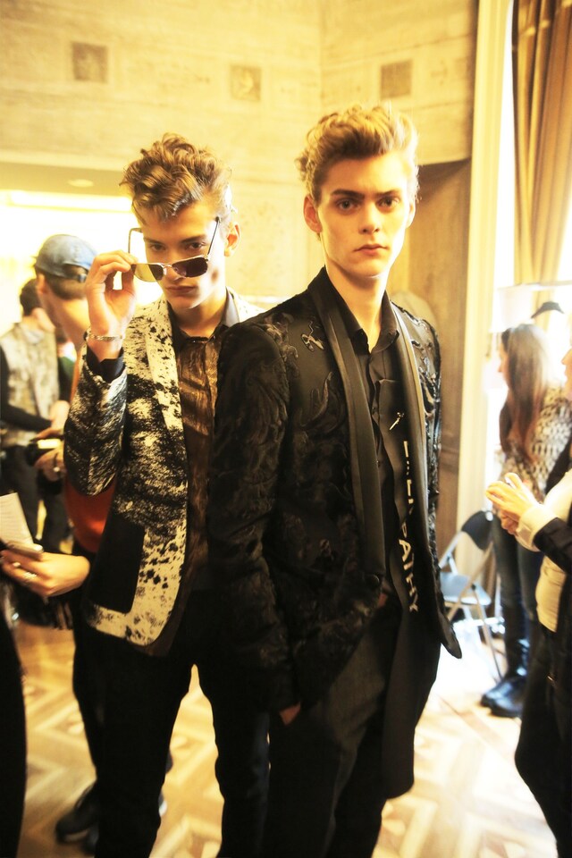 Roberto Cavalli AW15 suit models sunglasses quiff backstage 0