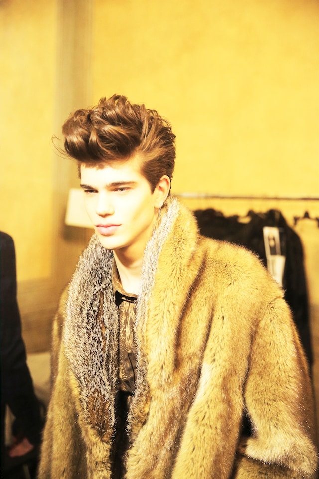 Roberto Cavalli AW15 quiff model backstage fur coat 5