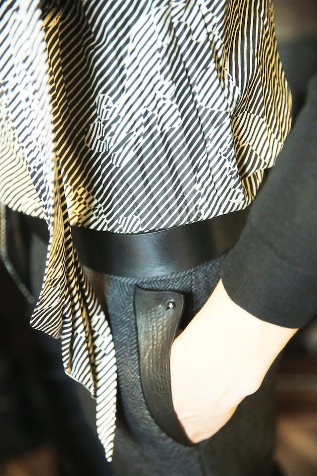 Roberto Cavalli AW15 belt shirt pattern stripes black white 24
