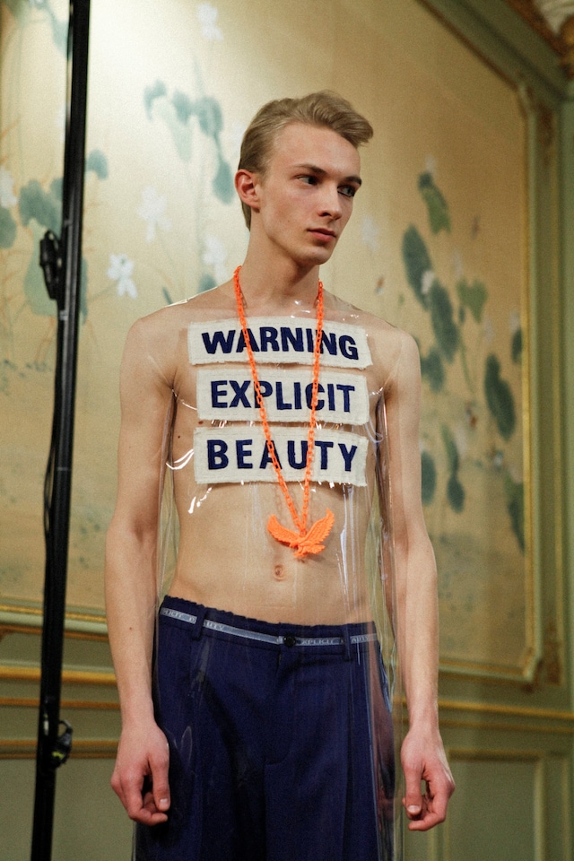 Walter Van Beirendonck AW15 Clear Plastic Slogan Necklace 3