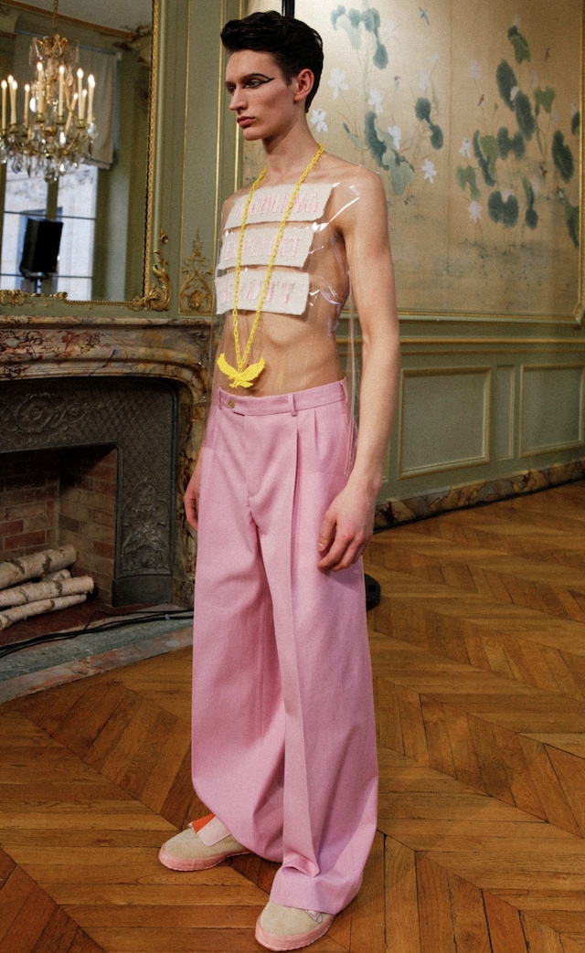 Walter Van Beirendonck AW15 Clear Plastic Slogan Pink 5
