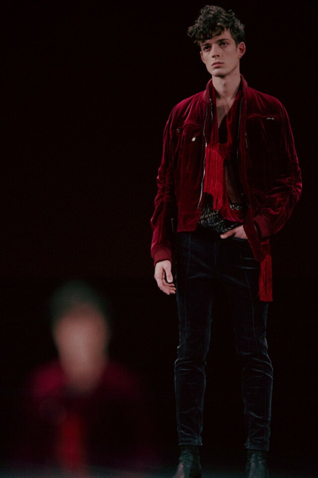 Haider Ackermann AW15 Mens Red Velvet Jacket Zips Scarf 2