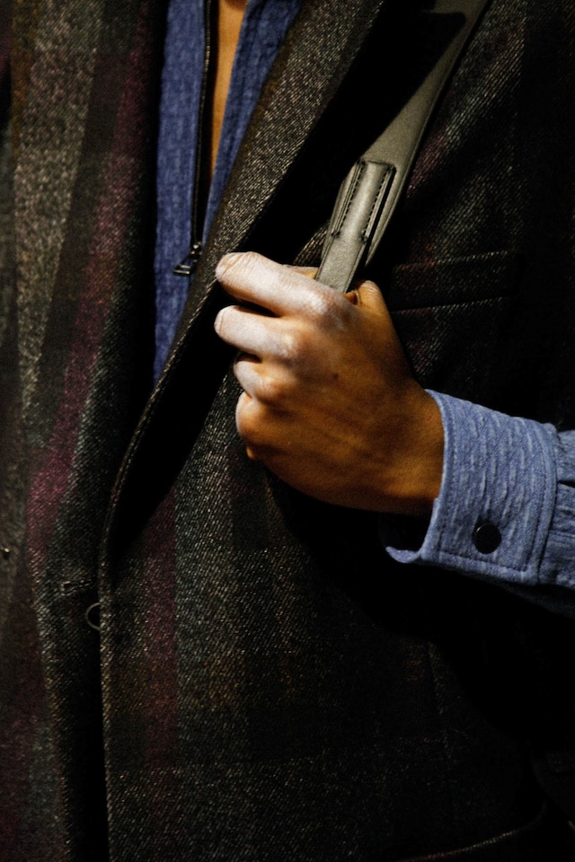 Phillip Lim AW15 Mens Blue Textured Coat Leather Bag Strap 13
