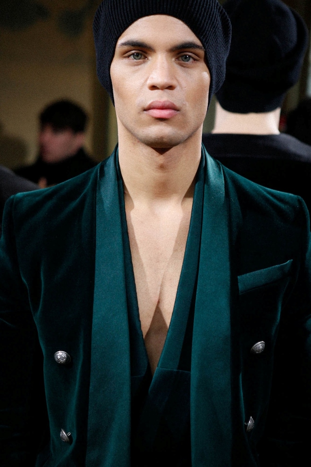 Backstage Balmain AW15 paris emerald velvet tux layer 9