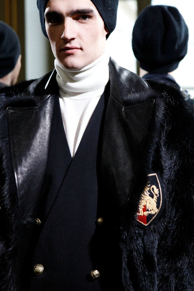 Backstage Balmain AW15 turtleneck jacket leather fur emblem 6