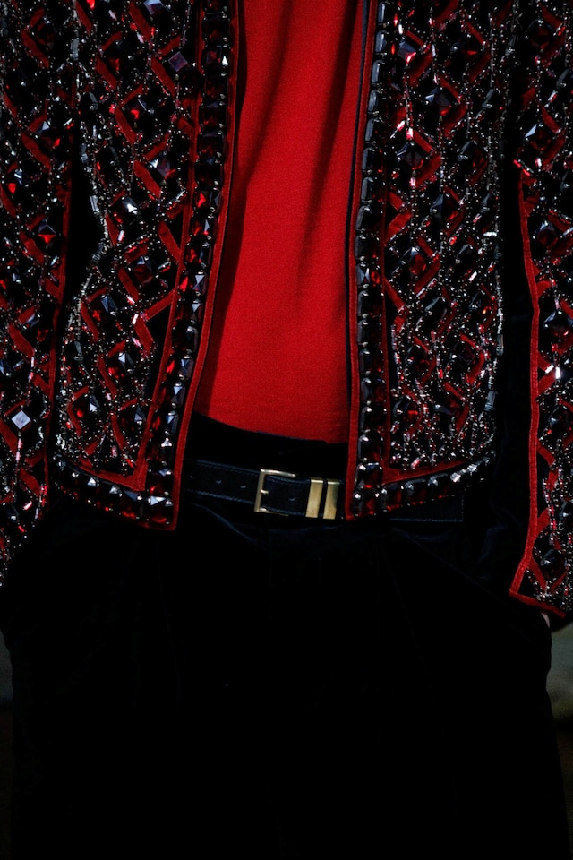 Backstage Balmain AW15 paris red gems jacket shirt detail 14