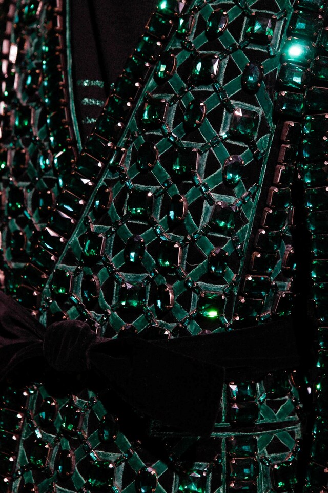 Backstage Balmain AW15 paris emerald gems robe detail 15