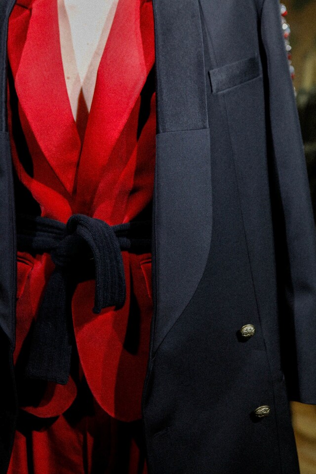 Backstage Balmain AW15 paris red robe gray overcoat detail 16