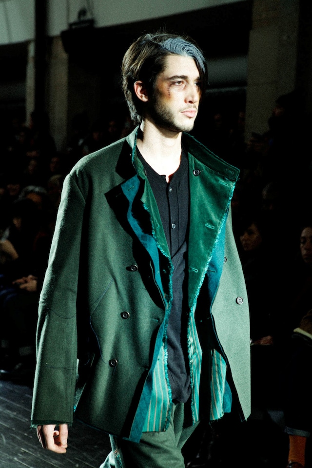 Yohji Yamamoto AW15 Green Coat Velvet Fray Edge 4