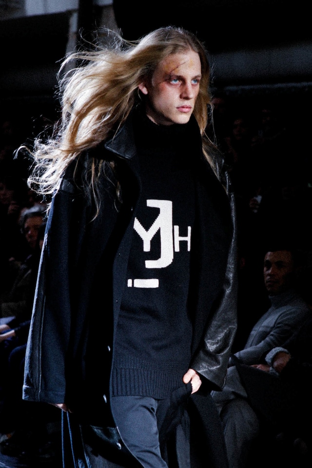 Yohji Yamamoto AW15 Long Hair Leather Jacket Graphic Knit 2